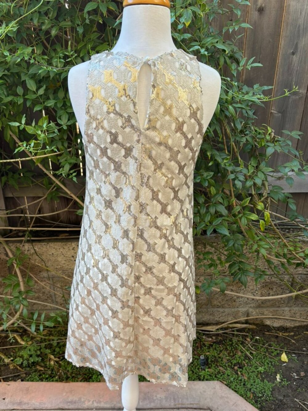 NWT Ellison Gold, Champagne and Cream Sequin Sleeveless Shift Dress S - Picture 2 of 13